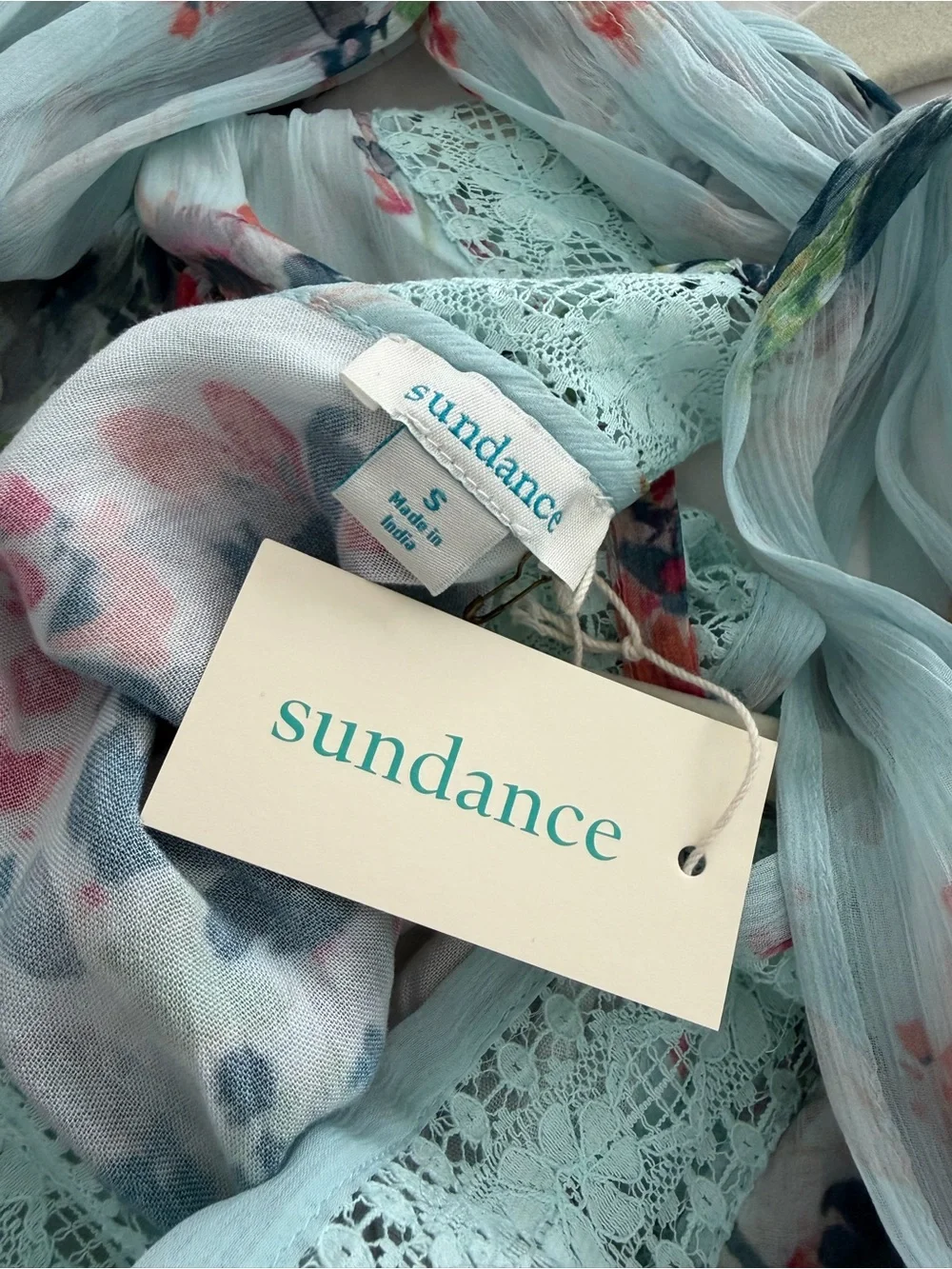 Sundance Mint Blue Floral Maxi Dress with Lace Inset - Picture 5 of 5